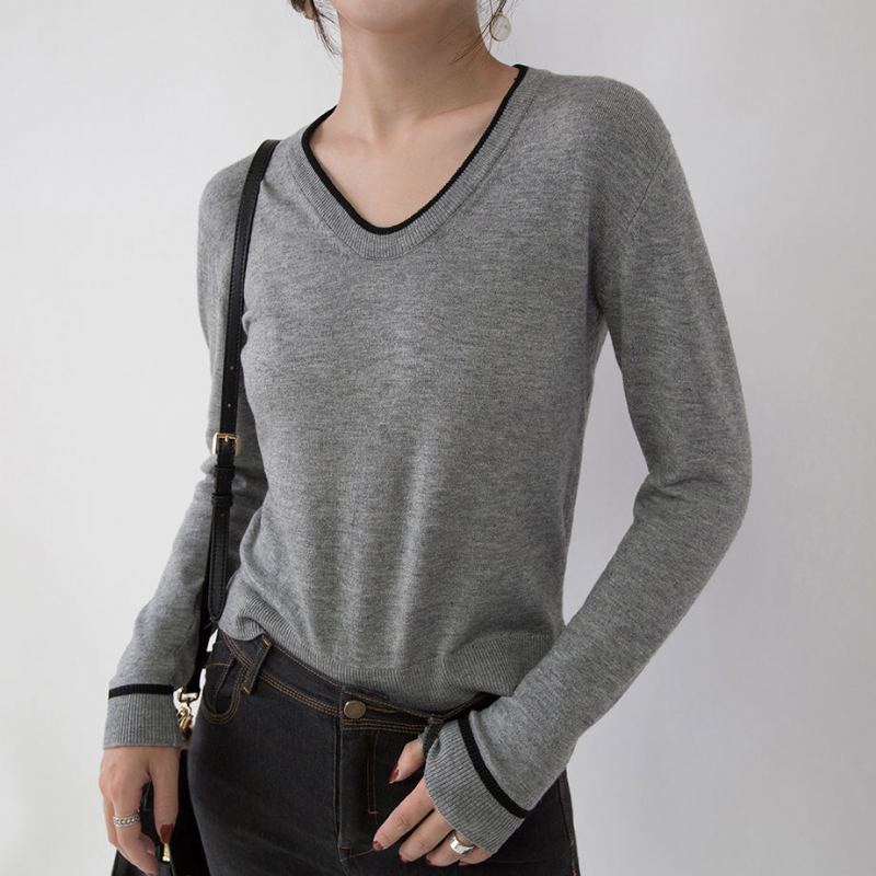 Nouveau Pull Confortable Gris Pulls Amples À Col En V Élégants Ouverts Sur Le Côté