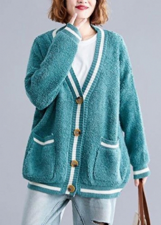 Pour Le Printemps Pulls Chauds Cardigans Tricotés Décontractés À Col En V Vert Automne