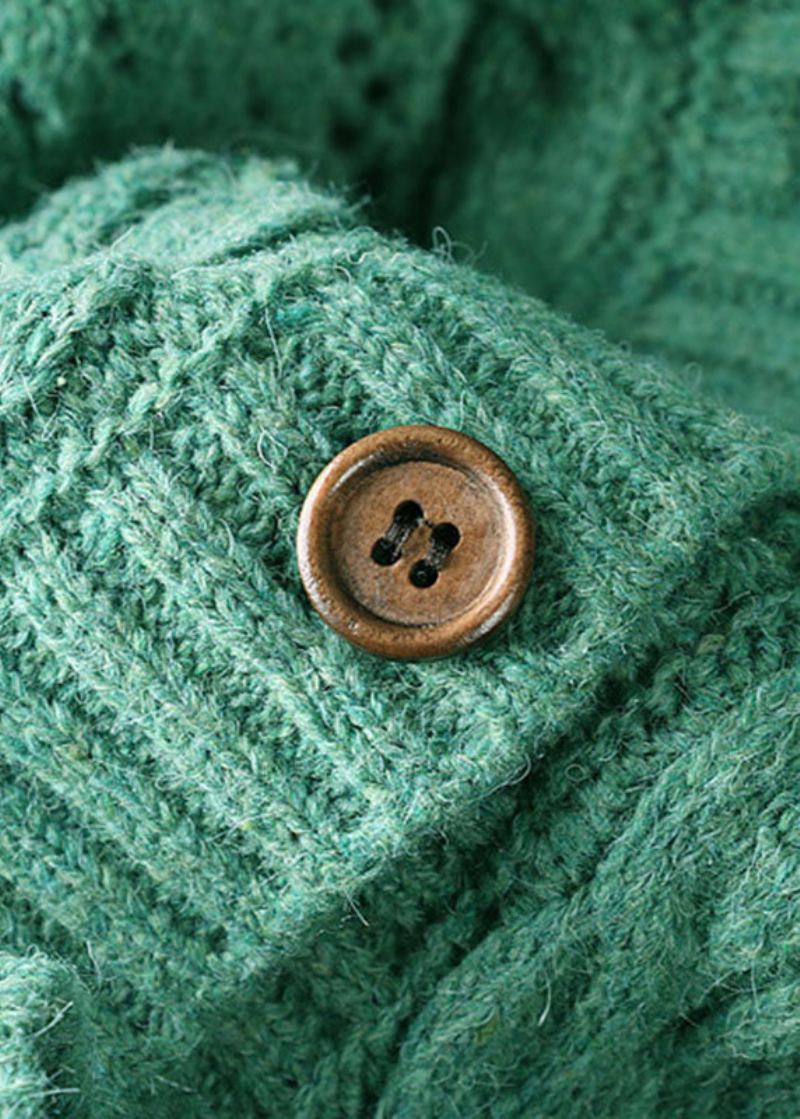 Pull En Tricot D'automne À Boutons Brodés À Volants Amples Verts Fins - Cardigans femmes