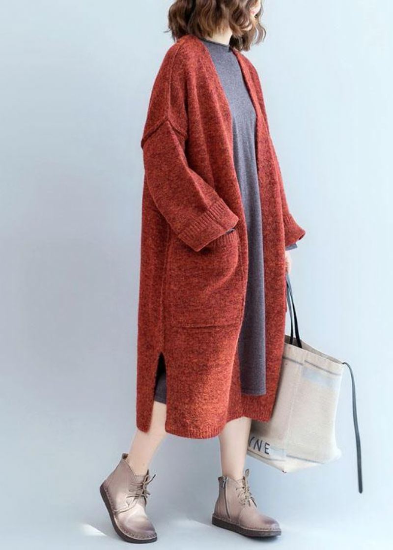 Pulls D'automne Et D'hiver Surdimensionnés Avec Poches Rouges Manteau Patchwork - Cardigans femmes