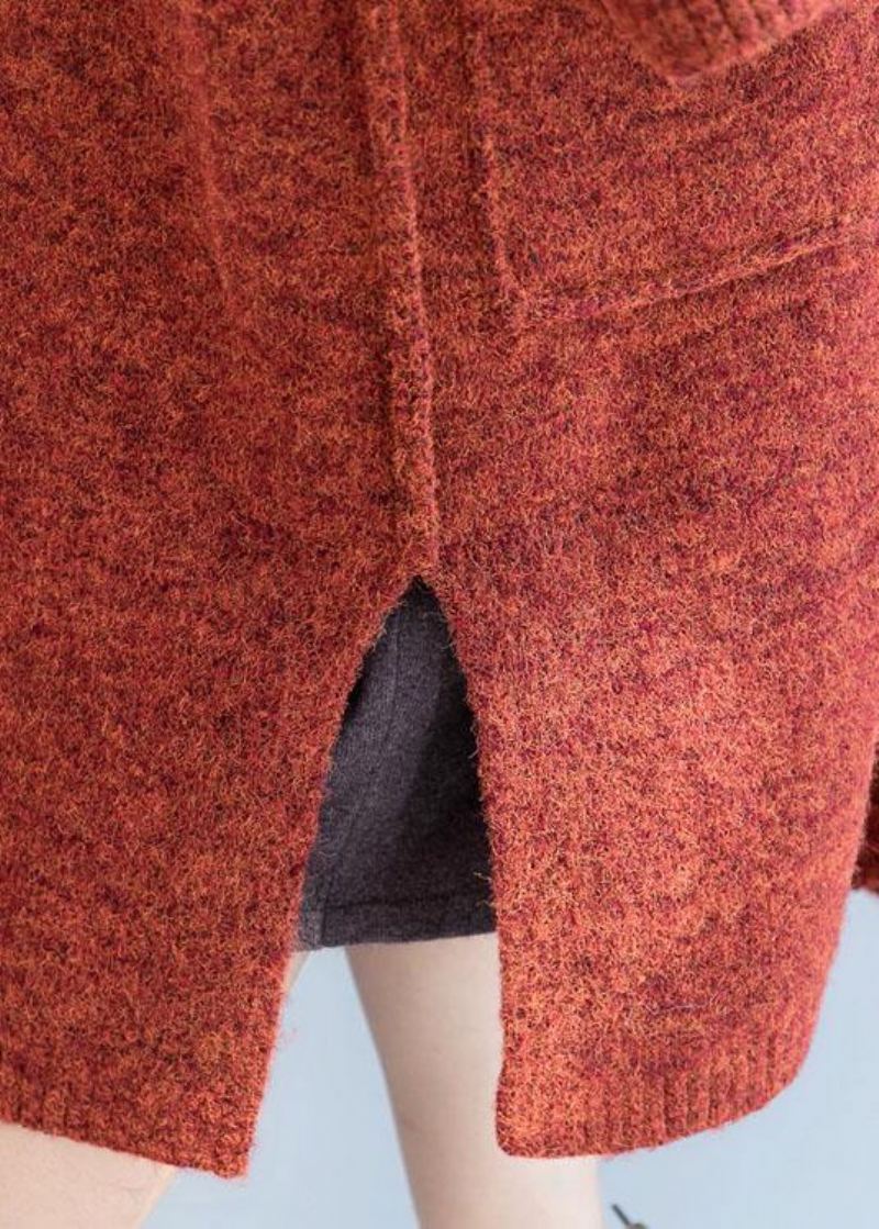 Pulls D'automne Et D'hiver Surdimensionnés Avec Poches Rouges Manteau Patchwork - Cardigans femmes