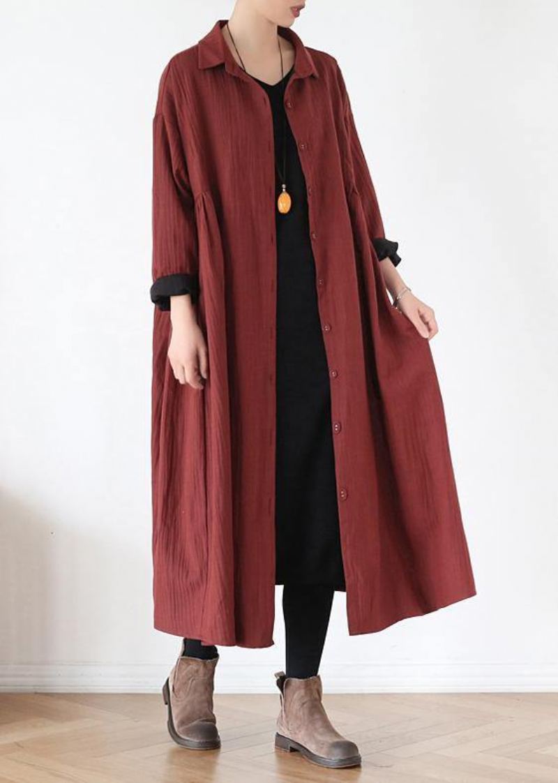 Revers Français Trench Fin Cintré Rouge Vêtements Grande Taille D'extérieur - Rouge