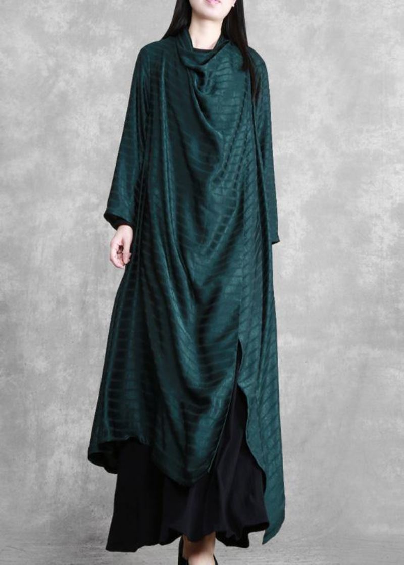 Robe Asymétrique Chic À Rayures Vert Noirâtre Cardigan