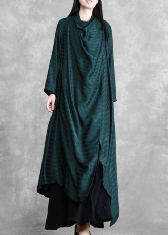 Robe Asymétrique Chic À Rayures Vert Noirâtre Cardigan