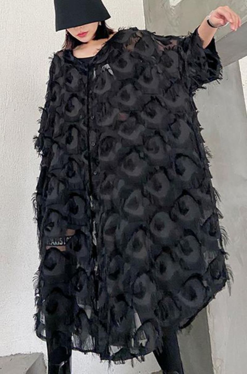 Robe Grande Taille En Plumes Noires Pour Femmes Nouvelle Collection Printemps Été - Cardigans femmes