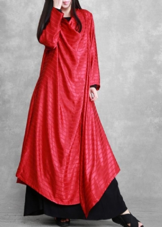 Robes Longues Asymétriques Uniques À Rayures En Soie Rouge