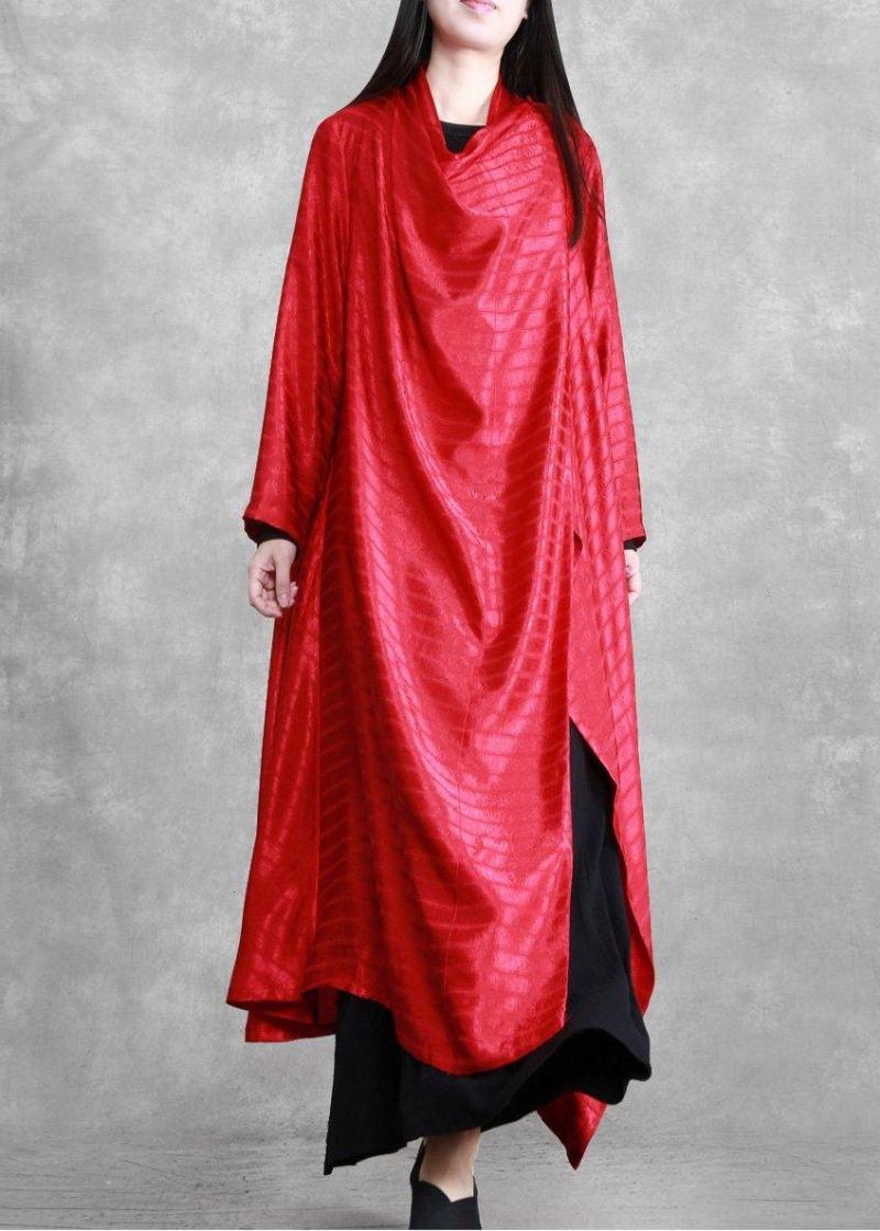 Robes Longues Asymétriques Uniques À Rayures En Soie Rouge - Vert