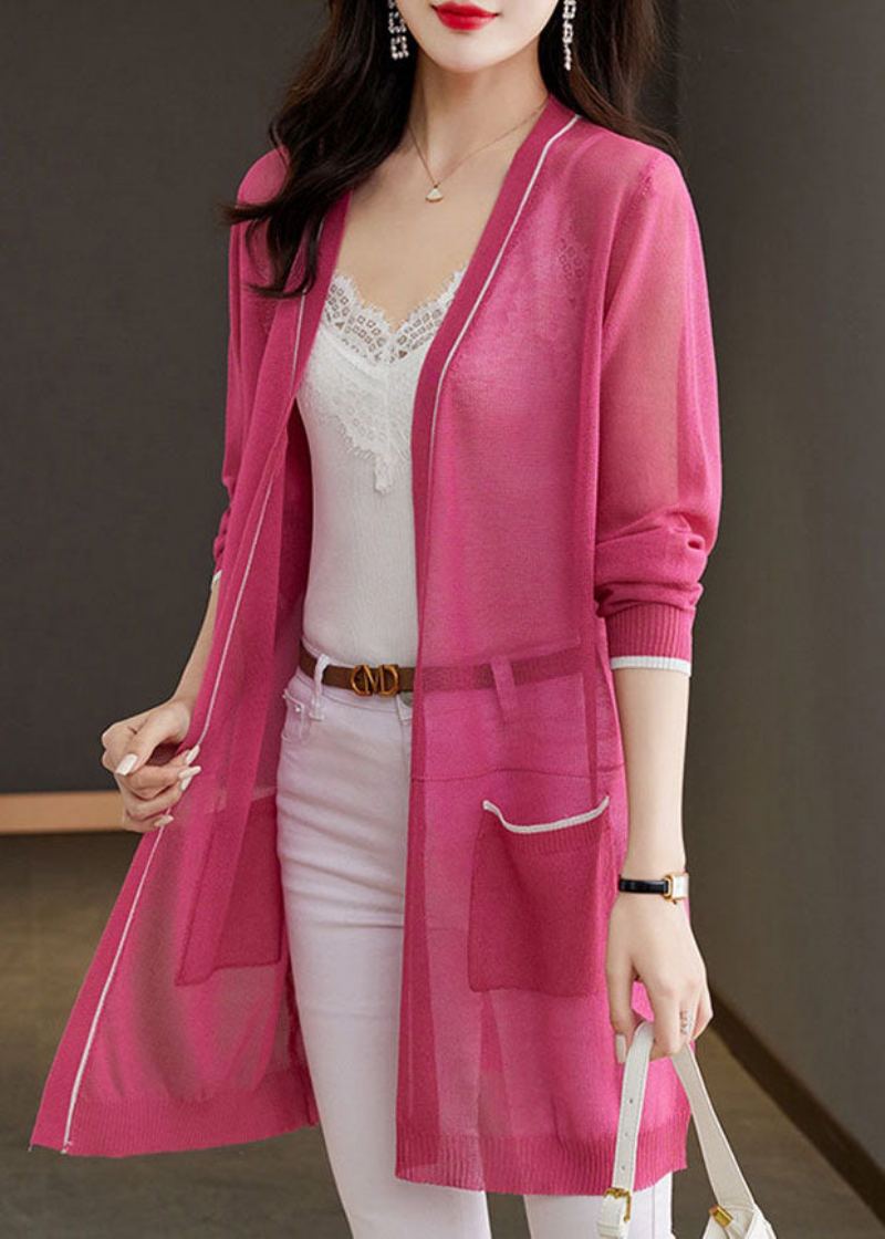 Rose Patchwork Glace Taille Tricot Cardigans Été - Rose