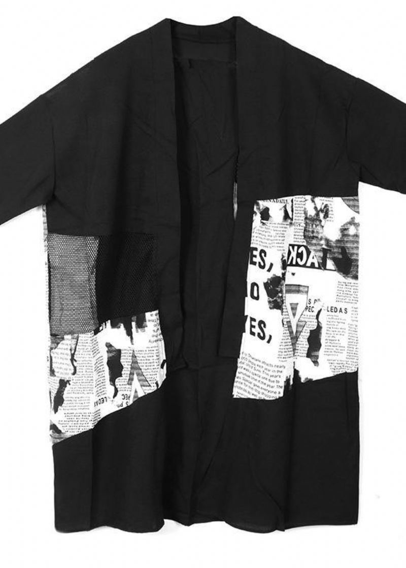 Simple Noir Graphique Été Patchwork Cardigan À Manches Longues - Cardigans femmes