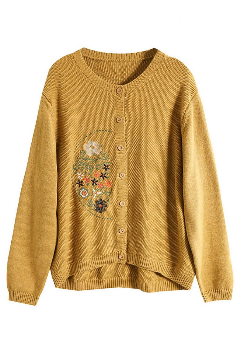 Style Café Brodé Bouton Patchwork Tricot Manteaux Automne - Cardigans femmes