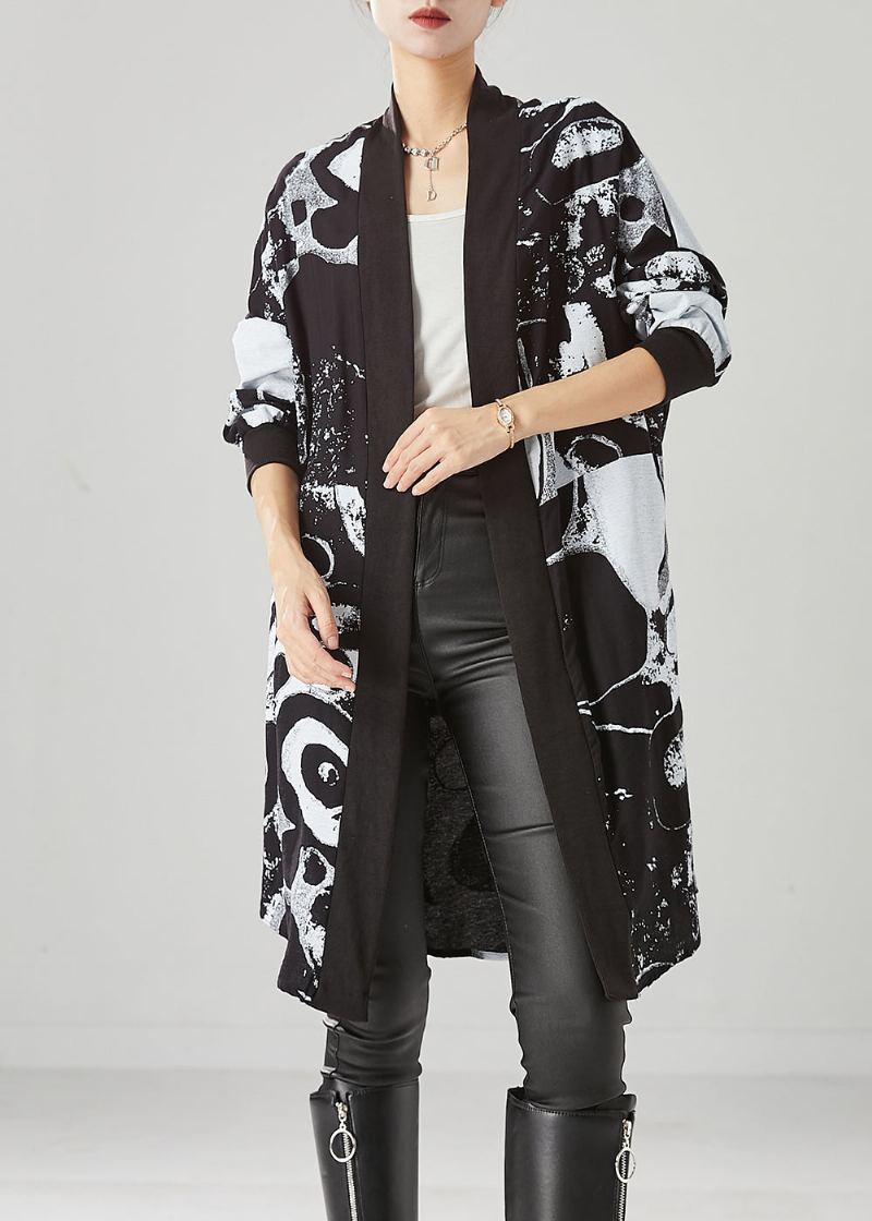 Style Cardigan Ample En Coton Imprimé Surdimensionné Noir Automne - Cardigans femmes