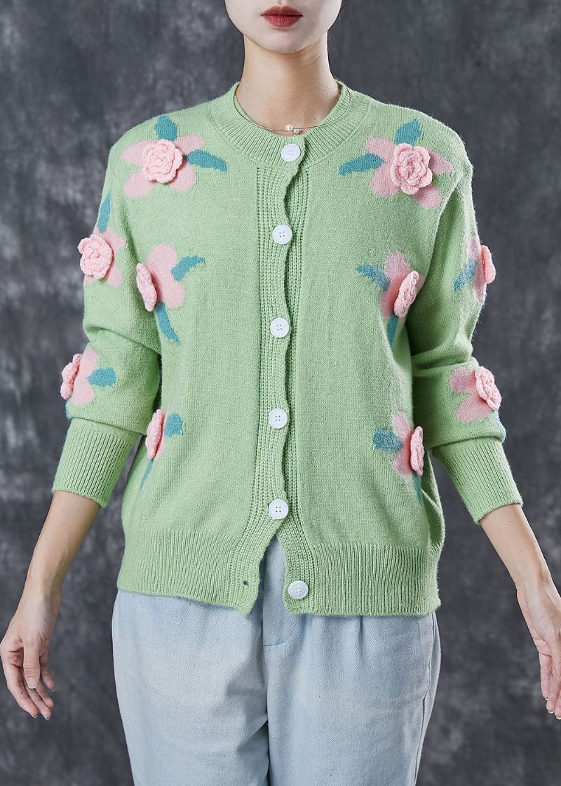 Style Vert Stéréoscopique Floral Confortable Tricot Cardigan Printemps