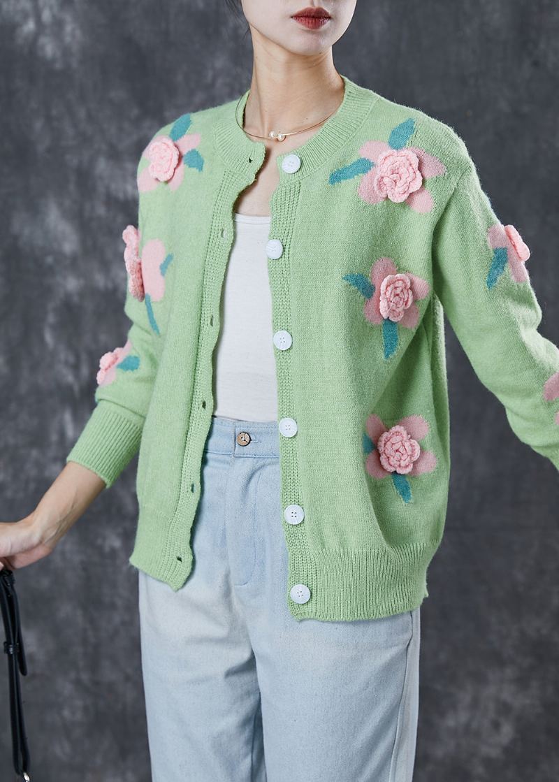 Style Vert Stéréoscopique Floral Confortable Tricot Cardigan Printemps - Cardigans femmes