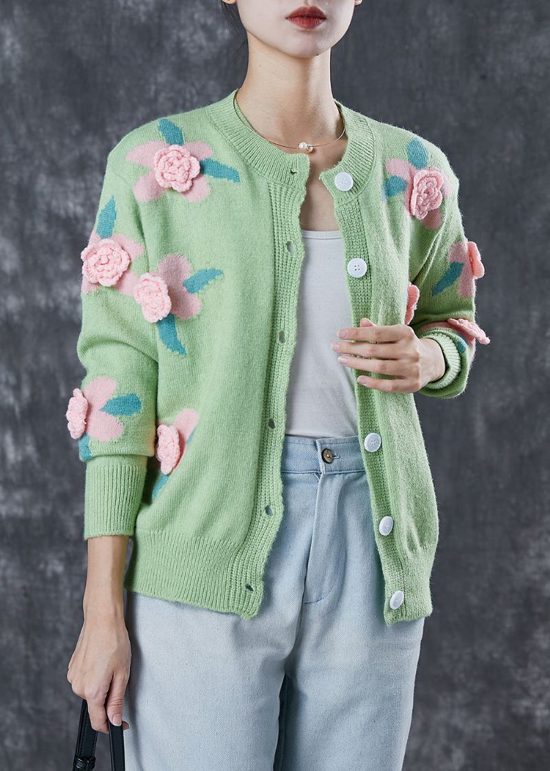 Style Vert Stéréoscopique Floral Confortable Tricot Cardigan Printemps - Cardigans femmes