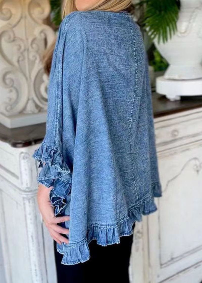 Unique Bleu Ébouriffé Patchwork Denim Cardigans Manteau Été - Cardigans femmes