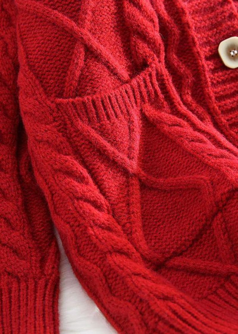 Veste En Tricot Rouge Confortable Surdimensionnée À Deux Poches De Printemps - Rose