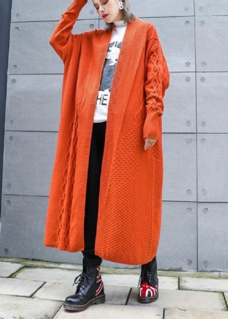 Vêtements D'extérieur Amples En Tricot D'hiver Taille Plus Orange Esthétiques