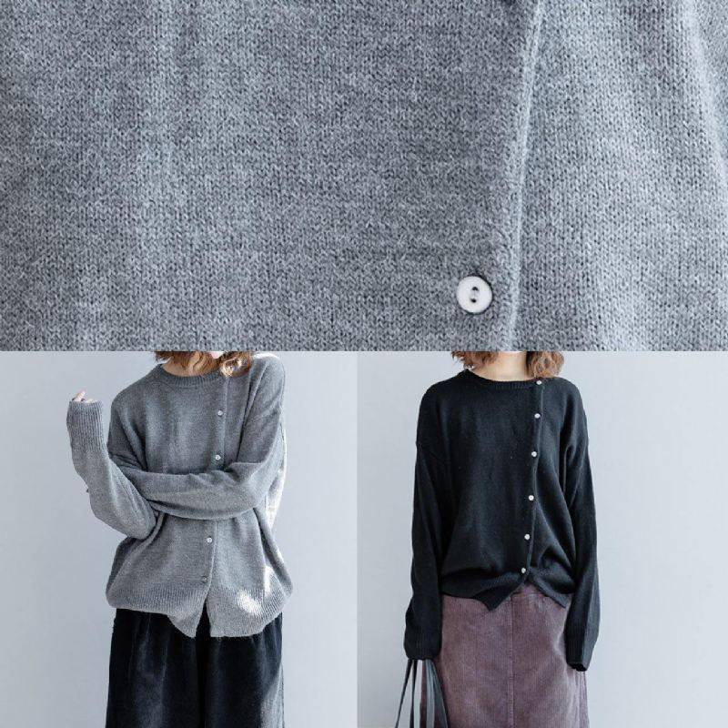 Vêtements Tricotés Gris Pour Le Travail Pulls Tendance Grande Taille Avec Poches À Col Rond - Gris