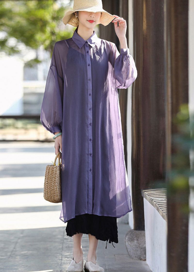 Violet 2024 Upf 50+ Tulle Long Cardigans Manches Longues - Violet