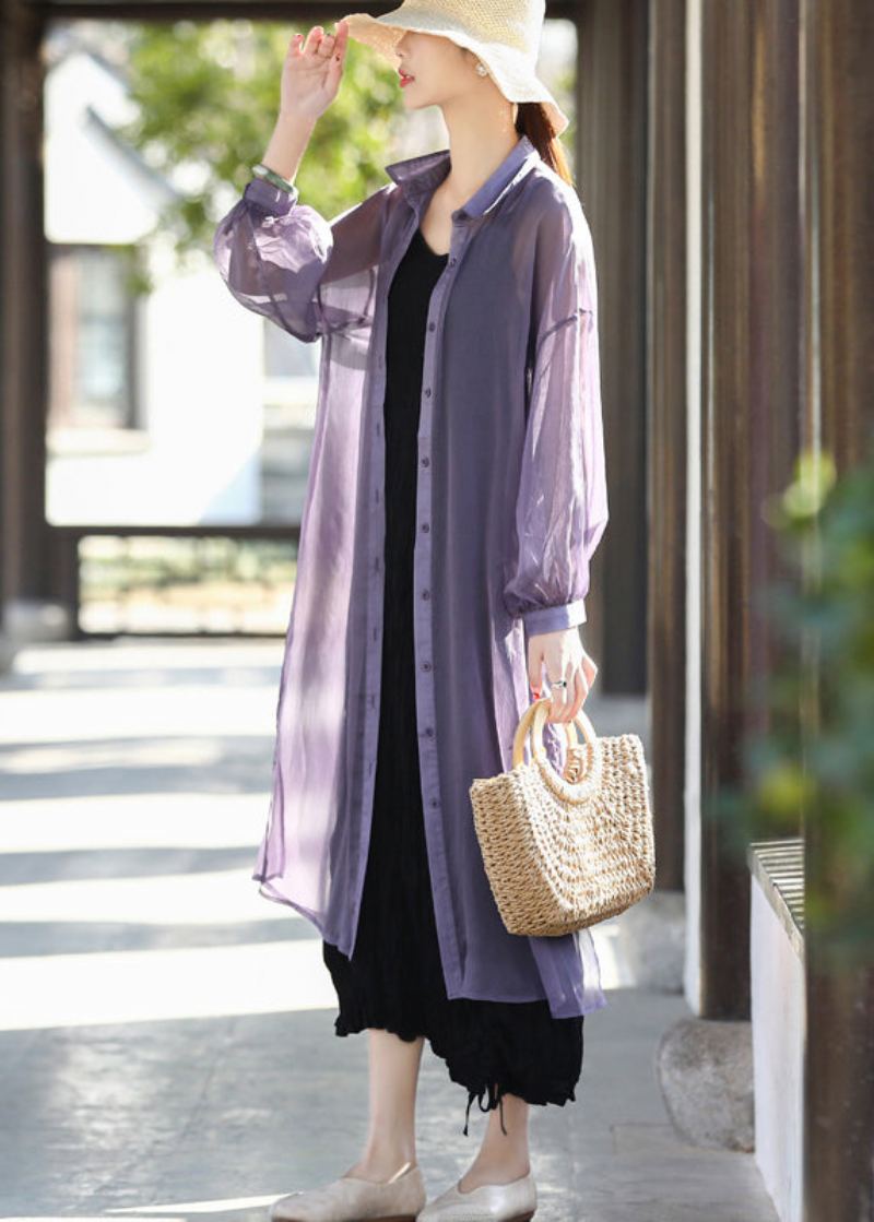 Violet 2024 Upf 50+ Tulle Long Cardigans Manches Longues - Violet