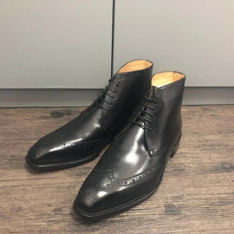 Botte Avec Intérieur En Laine Richelieus Complets Semelle En Cuir Chaussure De Veau Pleine Fleur Homme - Noir