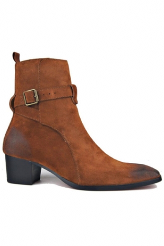 Bottes Chelsea En Cuir Véritable Et Daim Pour Hommes Montantes À Talons Hauts Avec Fermeture Éclair Style Britannique