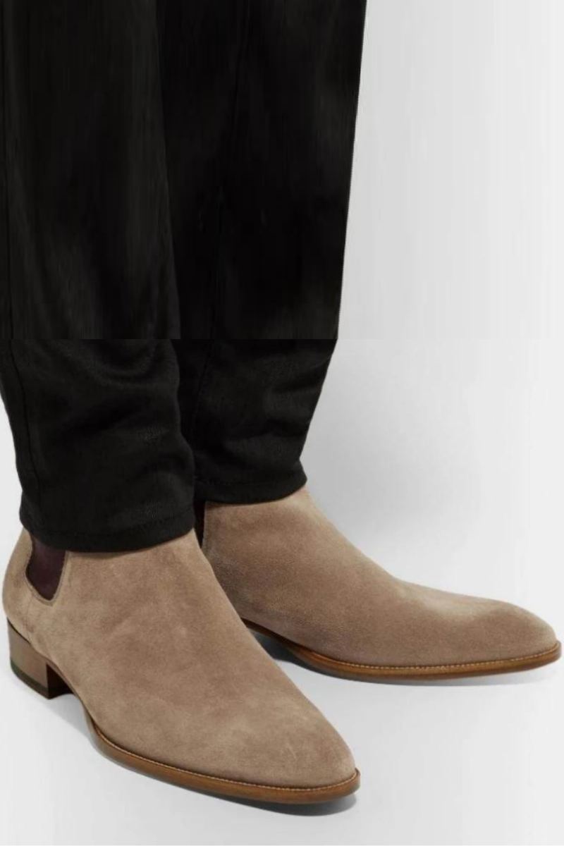 Bottes Chelsea En Daim Et Cuir Véritable Pour Hommes Formelles D'affaires À Talons Bas Et Pointus Classiques Confortables Et Respirantes