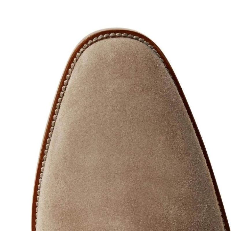 Bottes Chelsea En Daim Et Cuir Véritable Pour Hommes Formelles D'affaires À Talons Bas Et Pointus Classiques Confortables Et Respirantes - Kaki