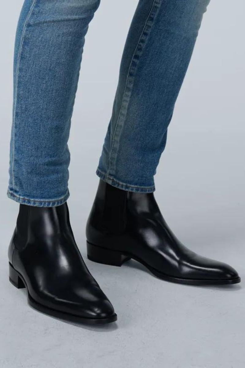 Bottes Chelsea Pour Hommes Faites À La Main Noir Affaires Décontracté Classique Mi-talon