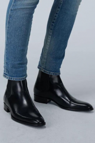 Bottes Chelsea Pour Hommes Faites À La Main Noir Affaires Décontracté Classique Mi-talon