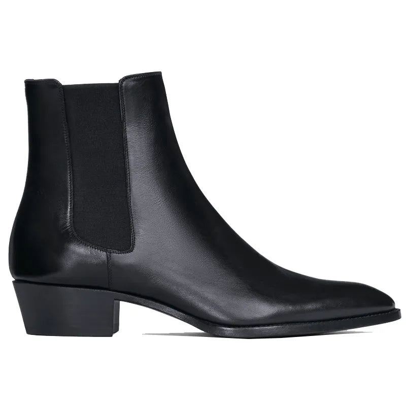 Bottes Chelsea Pour Hommes Faites À La Main Noir Affaires Décontracté Classique Mi-talon - Noir