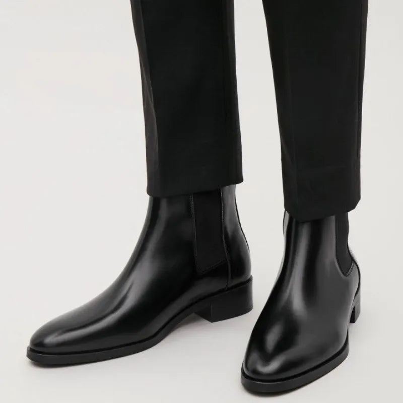 Bottes Chelsea Pour Hommes Faites À La Main Noir Affaires Décontracté Classique Mi-talon - Noir