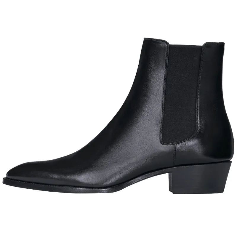 Bottes Chelsea Pour Hommes Faites À La Main Noir Affaires Décontracté Classique Mi-talon - Noir