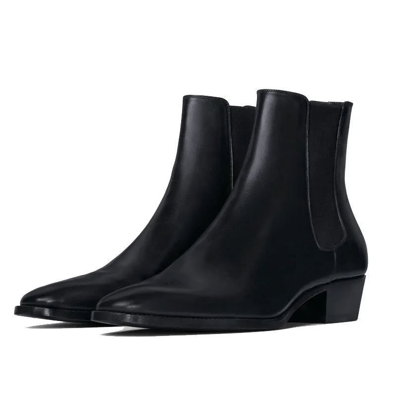 Bottes Chelsea Pour Hommes Faites À La Main Noir Affaires Décontracté Classique Mi-talon - Noir