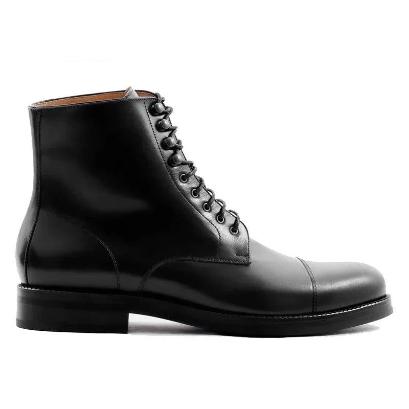 Bottes En Cuir Véritable Pour Hommes Chaussures De Styliste Faites À La Main - Noir