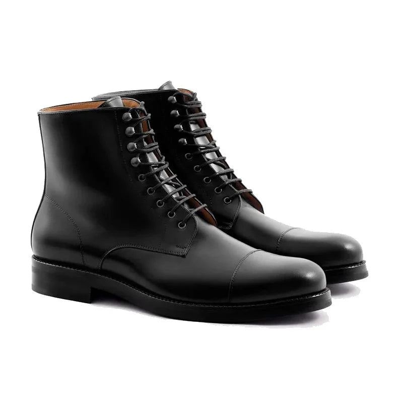 Bottes En Cuir Véritable Pour Hommes Chaussures De Styliste Faites À La Main - Noir