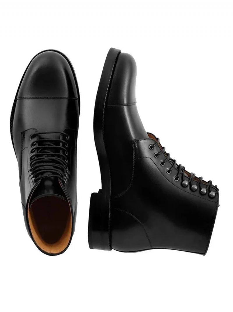 Bottes En Cuir Véritable Pour Hommes Chaussures De Styliste Faites À La Main - Noir