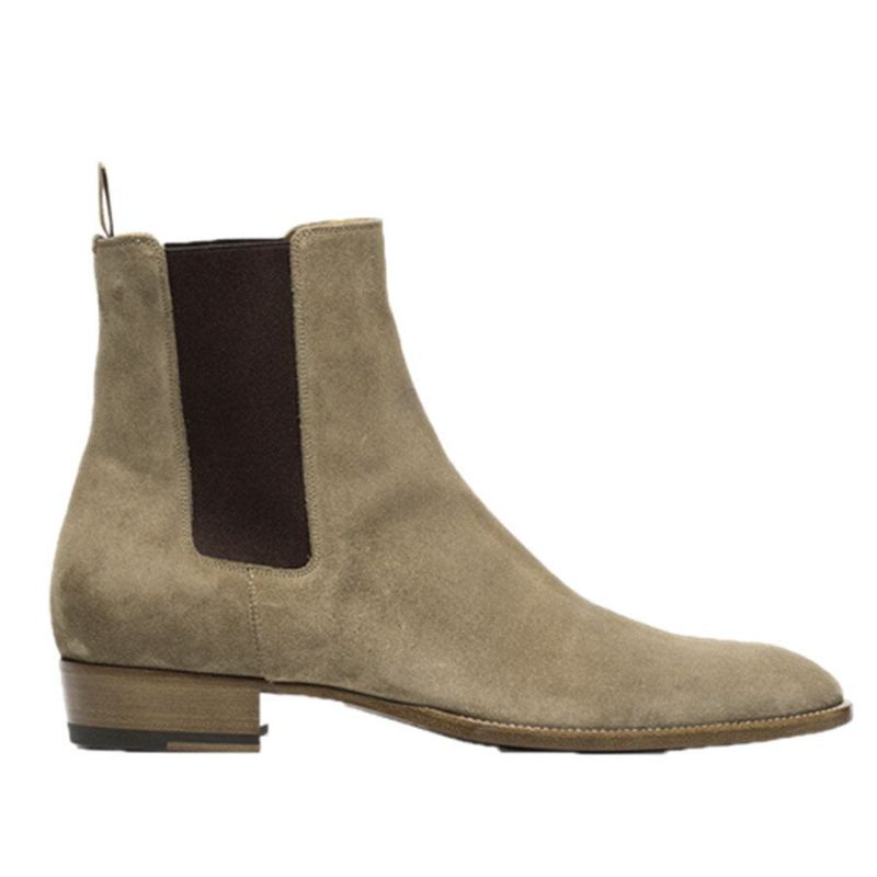 Bottes En Daim Chelsea D'hiver Faites À La Main De Luxe À Enfiler Coupe Cintrée Cool Pour Hommes - Marron