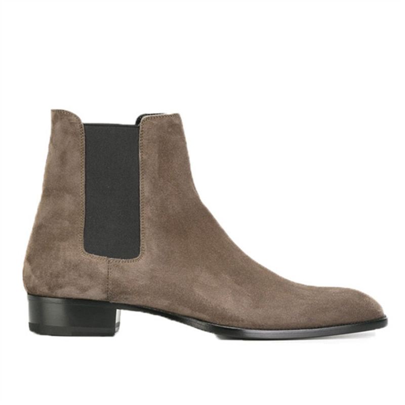 Bottes En Daim Chelsea D'hiver Faites À La Main De Luxe À Enfiler Coupe Cintrée Cool Pour Hommes - Marron