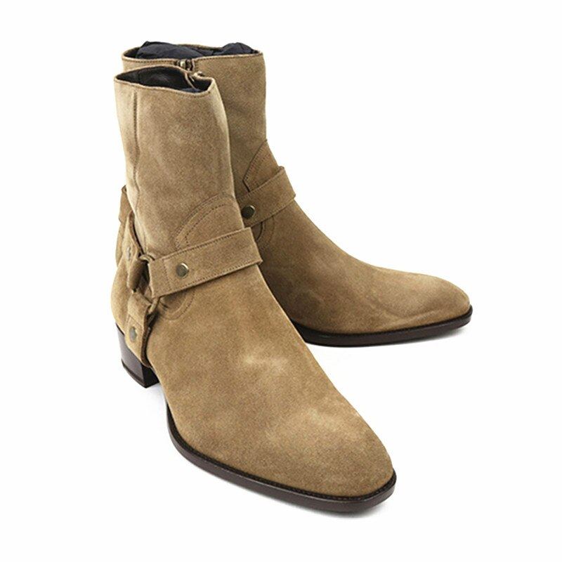 Bottes En Daim À Sangle À Boucle Pour Hommes Harry De Qualité Faites À La Main - Chameau