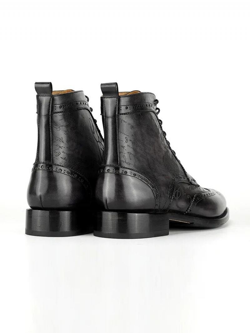 Bottes Habillées Pour Hommes En Cuir De Veau Pleine Fleur Style De Rue Chaussures Faites À La Main - Noir