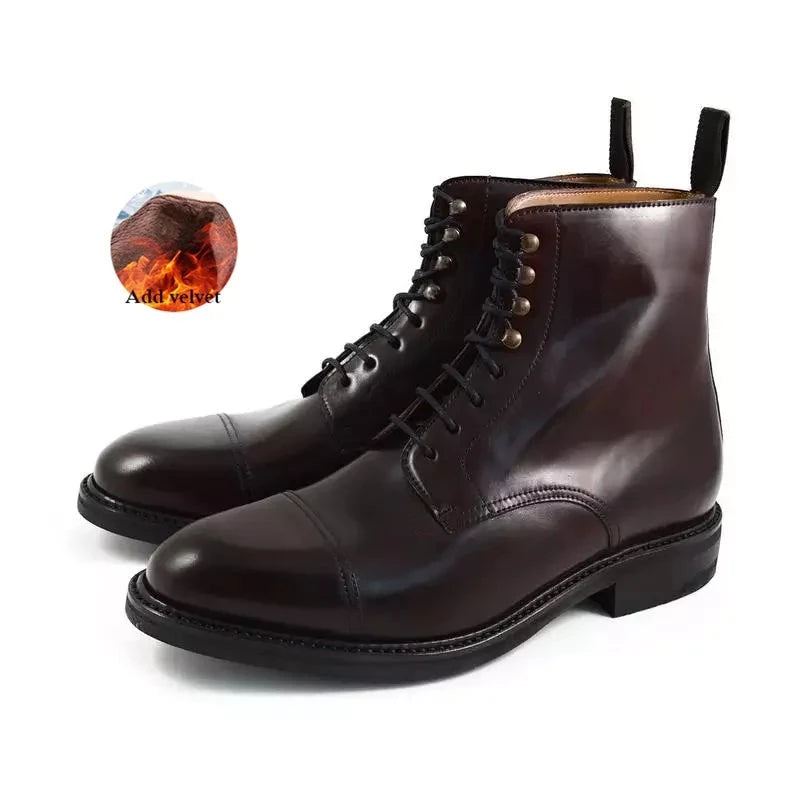 Bottes D'hiver Antidérapantes Pour Hommes De Travail En Velours Chaussures De Styliste En Cuir Véritable Servantes - Marron