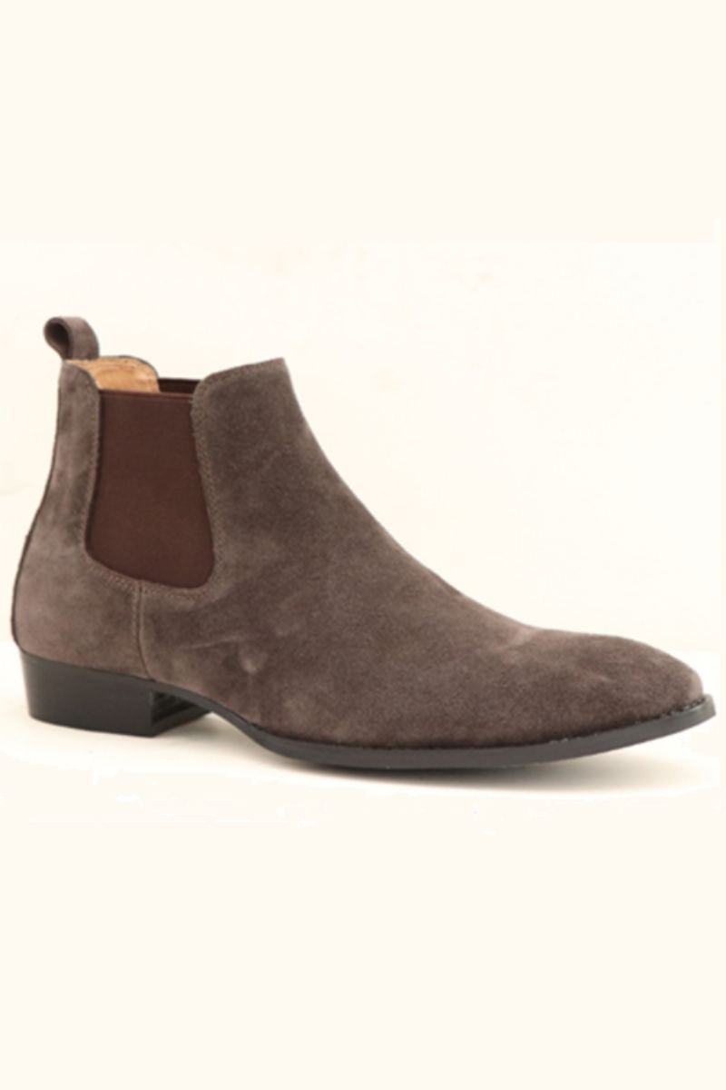 Bottes D'hiver Faites À La Main En Daim Pour Hommes Chaussures Slim Élastiques À Enfiler Décontractées À Bout En Cuir Véritable Bottines Chelsea