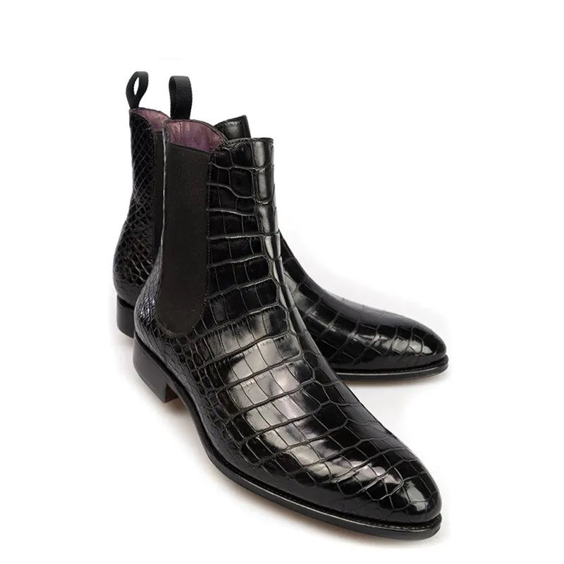 Bottes D'hiver Pour Hommes Chaussures De Travail En Velours De Styliste Chaudes Antidérapantes En Cuir Véritable - Noir