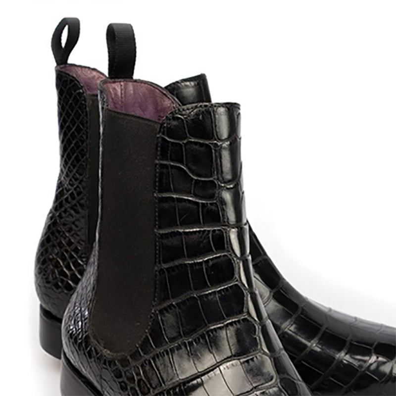 Bottes D'hiver Pour Hommes Chaussures De Travail En Velours De Styliste Chaudes Antidérapantes En Cuir Véritable - Noir