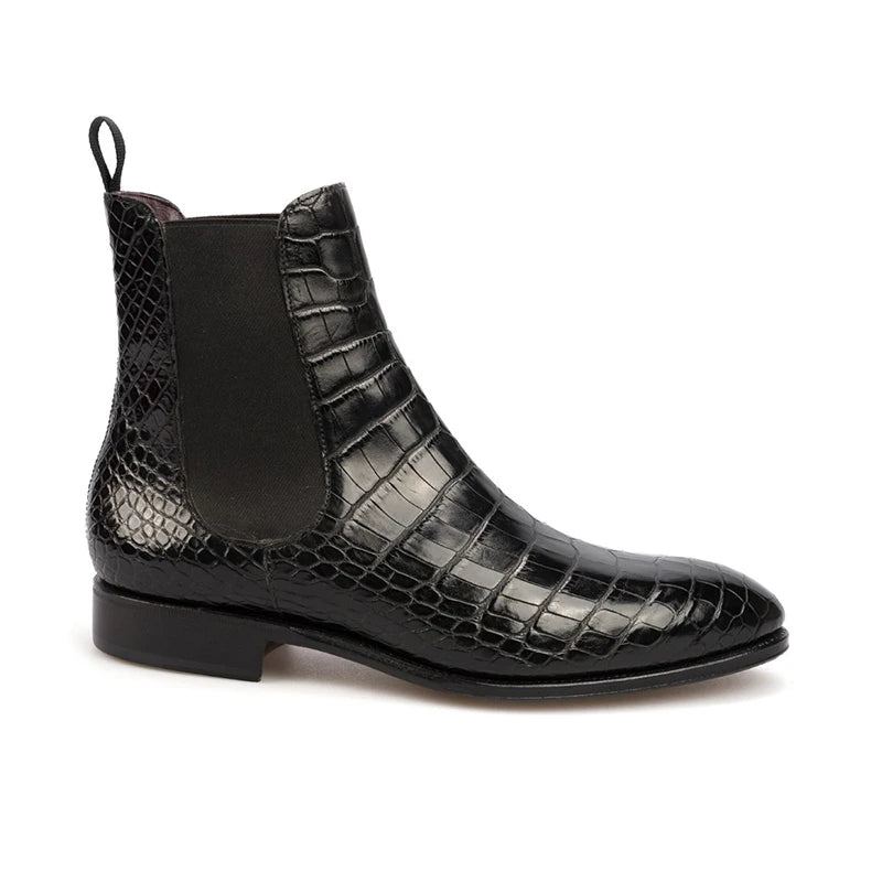 Bottes D'hiver Pour Hommes Chaussures De Travail En Velours De Styliste Chaudes Antidérapantes En Cuir Véritable - Noir