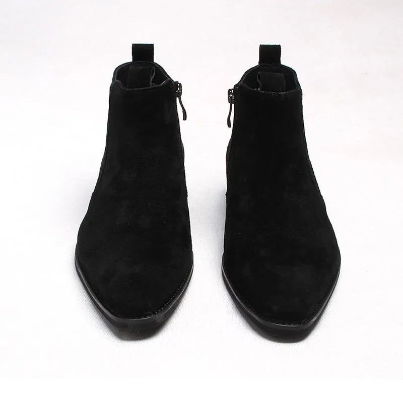 Bottes Hommes Chaussure D'hiver Véritable Cheville Robe Formelle Homme Botte Côté Fermeture Éclair Italie Chelsea - Noir