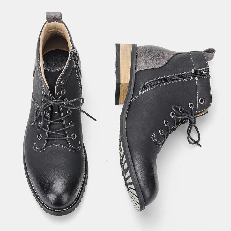 Bottes Pour Hommes Chaussures Décontractées Confortables Bottines En Cuir De Printemps - Marron