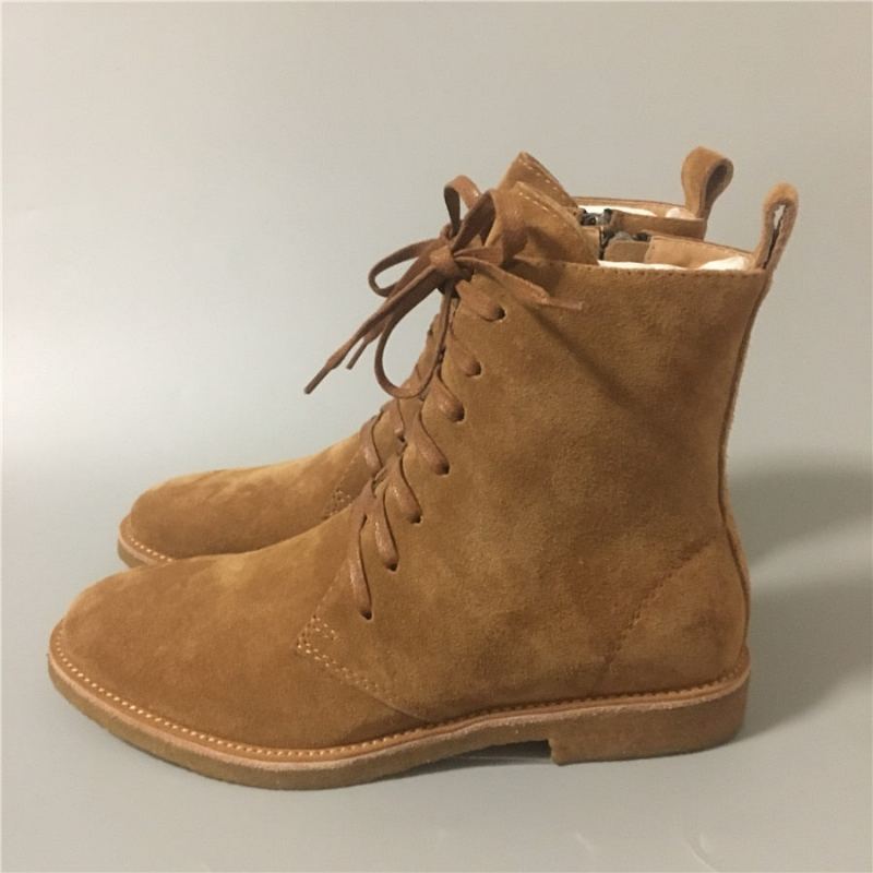 Bottes Montantes À Lacets En Cuir Véritable Et Daim Chelsea Pour Hommes Martin Militaires De Luxe Faites À La Main - Brun