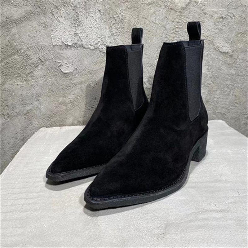 Bottes À Semelle En Cuir Suédé Faites À La Main Pour Hommes À Talons Hauts Du Désert - Gris